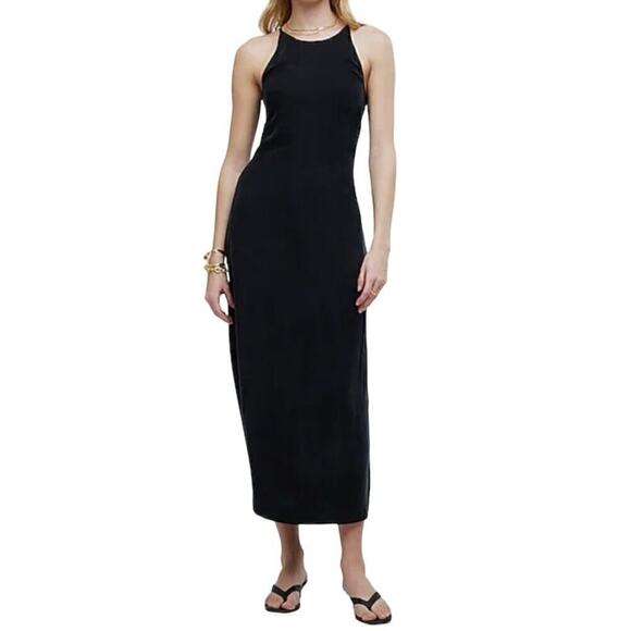 Madewell Crisscross Midi Slip Dress in Cupro-Blend True Black Size 6 NWT - Picture 1 of 9
